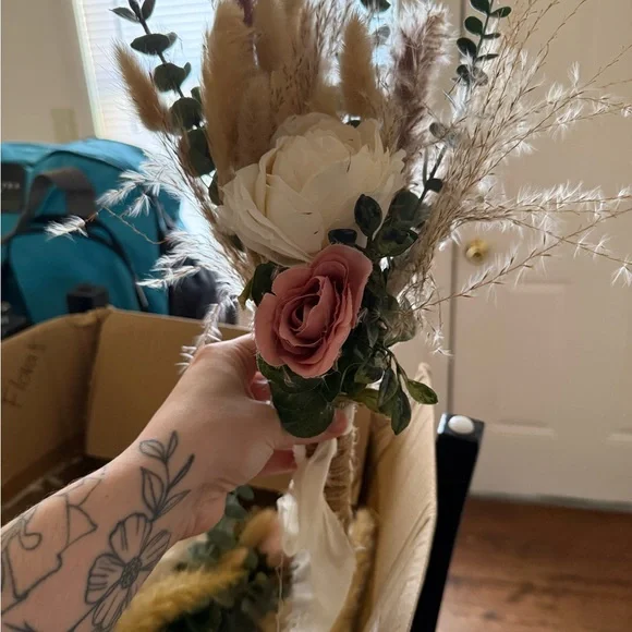Elegant Green and Beige Faux Eucalyptus Arrangement